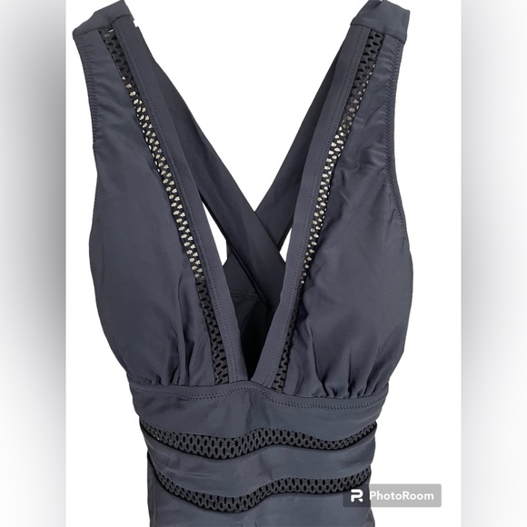 TEMPT ME one piece swimsuit, deep V neck, mesh accents, black, size S, NWT - Picture 3 of 4